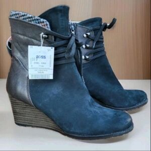 Rockport Lucinda Cobb Hill Black Gray Leather Wedge Ankle Boot Hounds Women 9